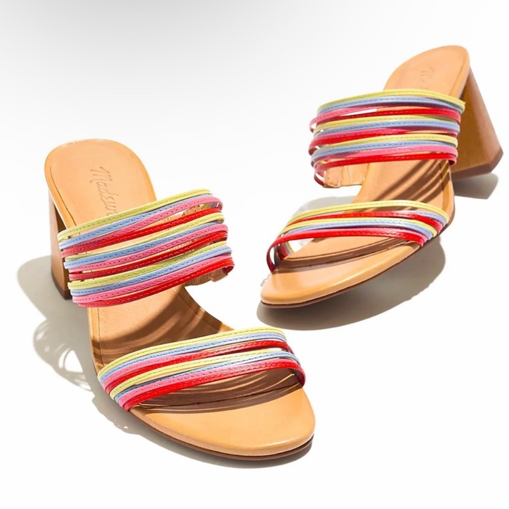 MADEWELL The Meg Wooden Block Heeled Sandals in Rainbow Leather